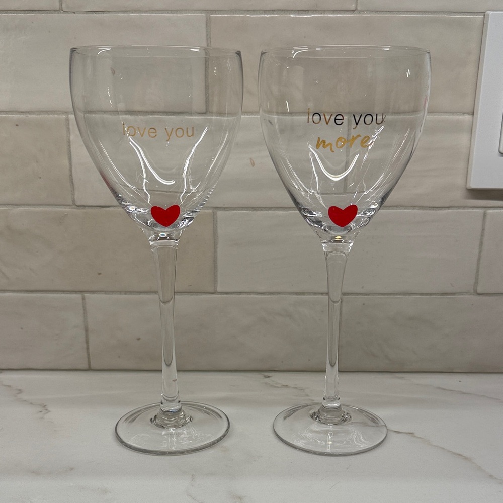 Love You Wine Glass Set with Red Heart